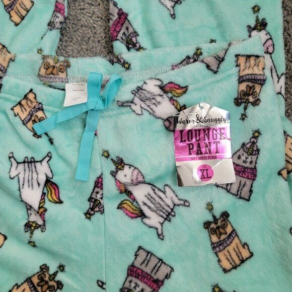 Warm & Snuggly Womens Blue Stretch Soft Kitty Unicorn Lounge Pants Size XLarge - Picture 2 of 6
